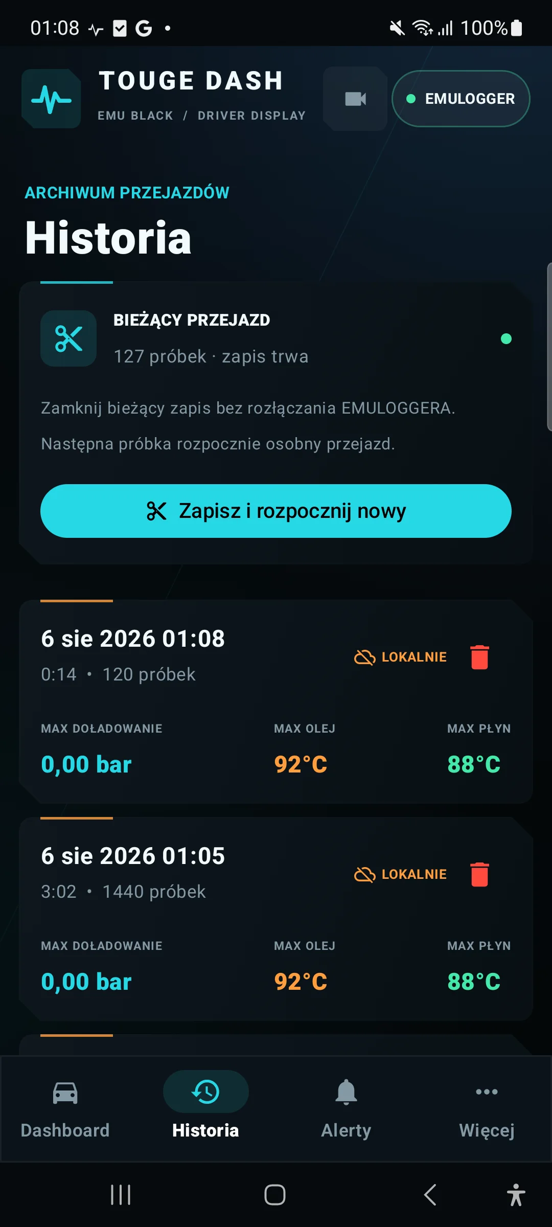 Touge Dash drive history on Android